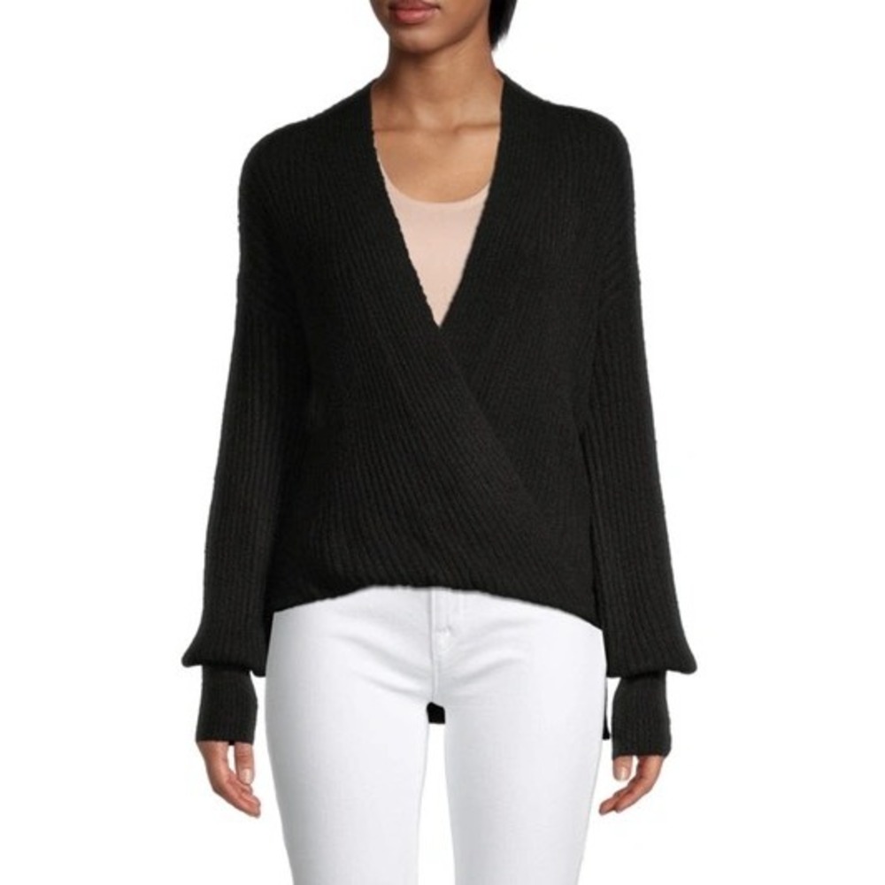 Max studio black ribbed faux wrap sweater super soft! Women's size XL  v-neck